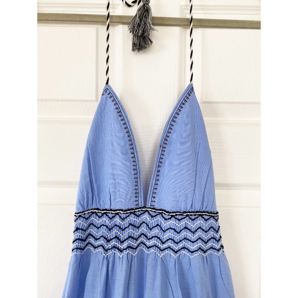 ❗️SOLD❗️SAYLOR BLUE KAT MIDI EMBROIDERED HALTER DRESS - Picture 5 of 9